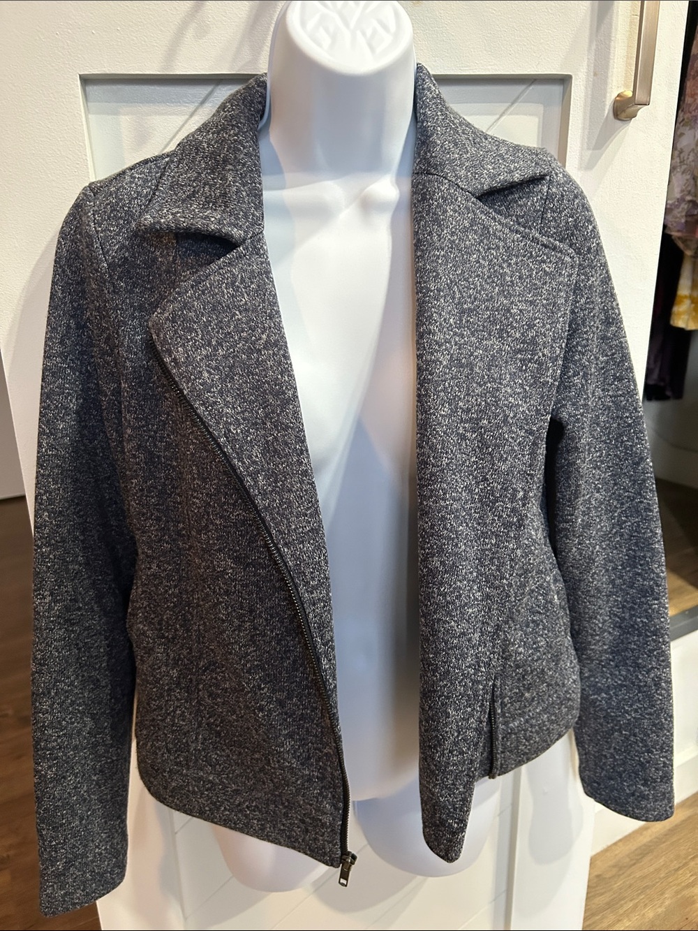 Banana Republic Gray Tweed Zip-Front Bomber Jacket